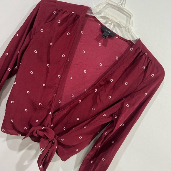 J. Crew tie waist printed long sleeve boho silk top ❤️ - Picture 5 of 9